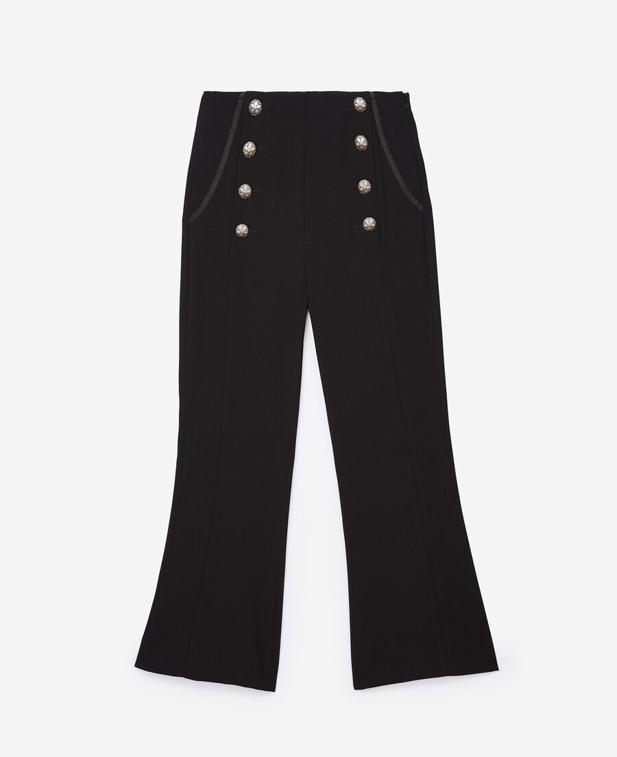 pantalones negros de cintura alta con detalles de grogrén
