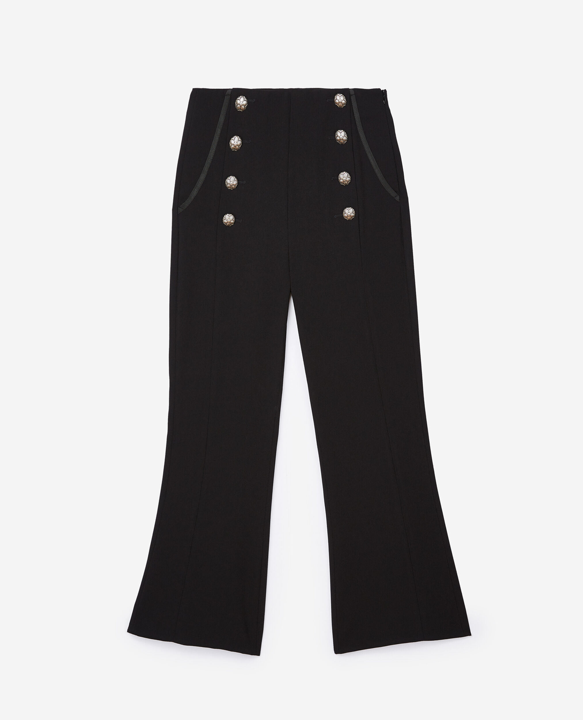 Pantalones negros de cintura alta con detalles de grogrén, BLACK, hi-res image number null