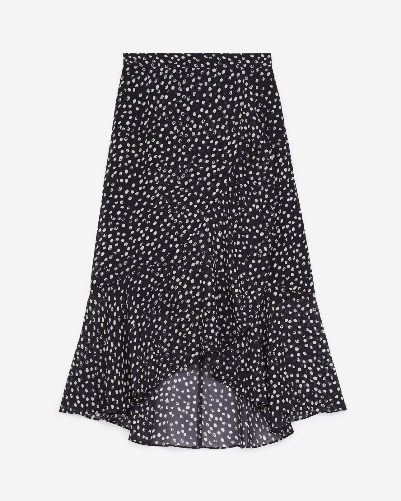 The Kooples FEMME NAVY / WHITE jupe longue fluide bleu marine à pois