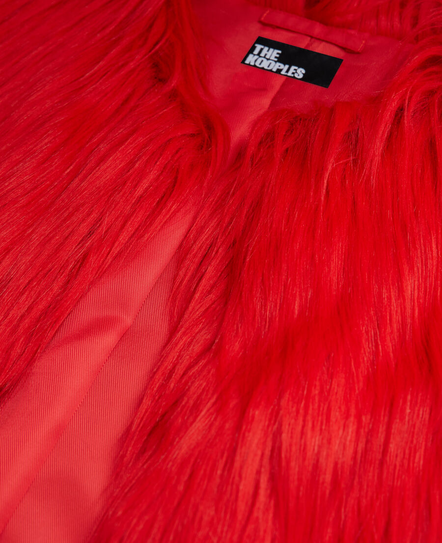 red faux fur coat