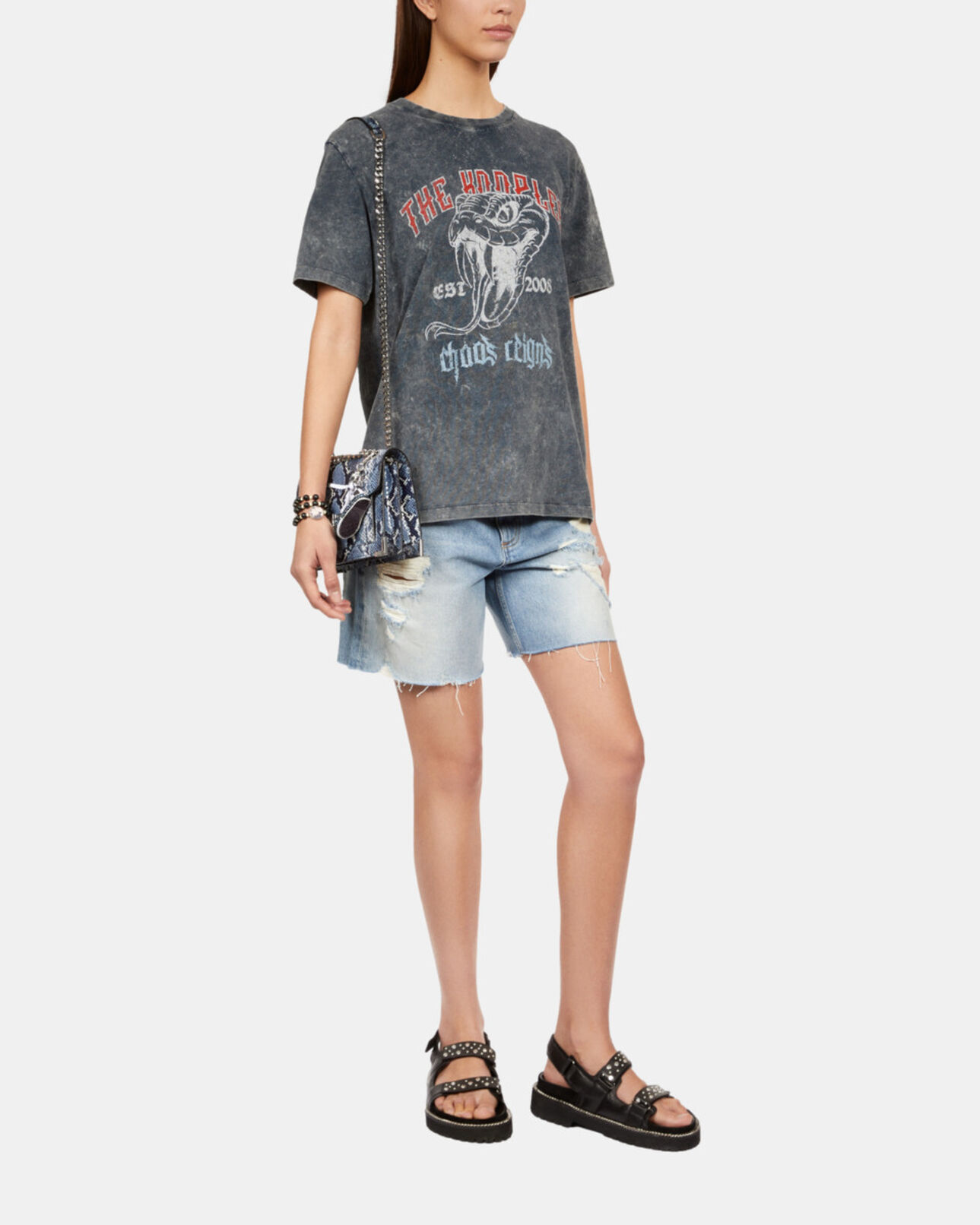 The Kooples FEMME NAVY sac emily chaîne en cuir effet python bleu