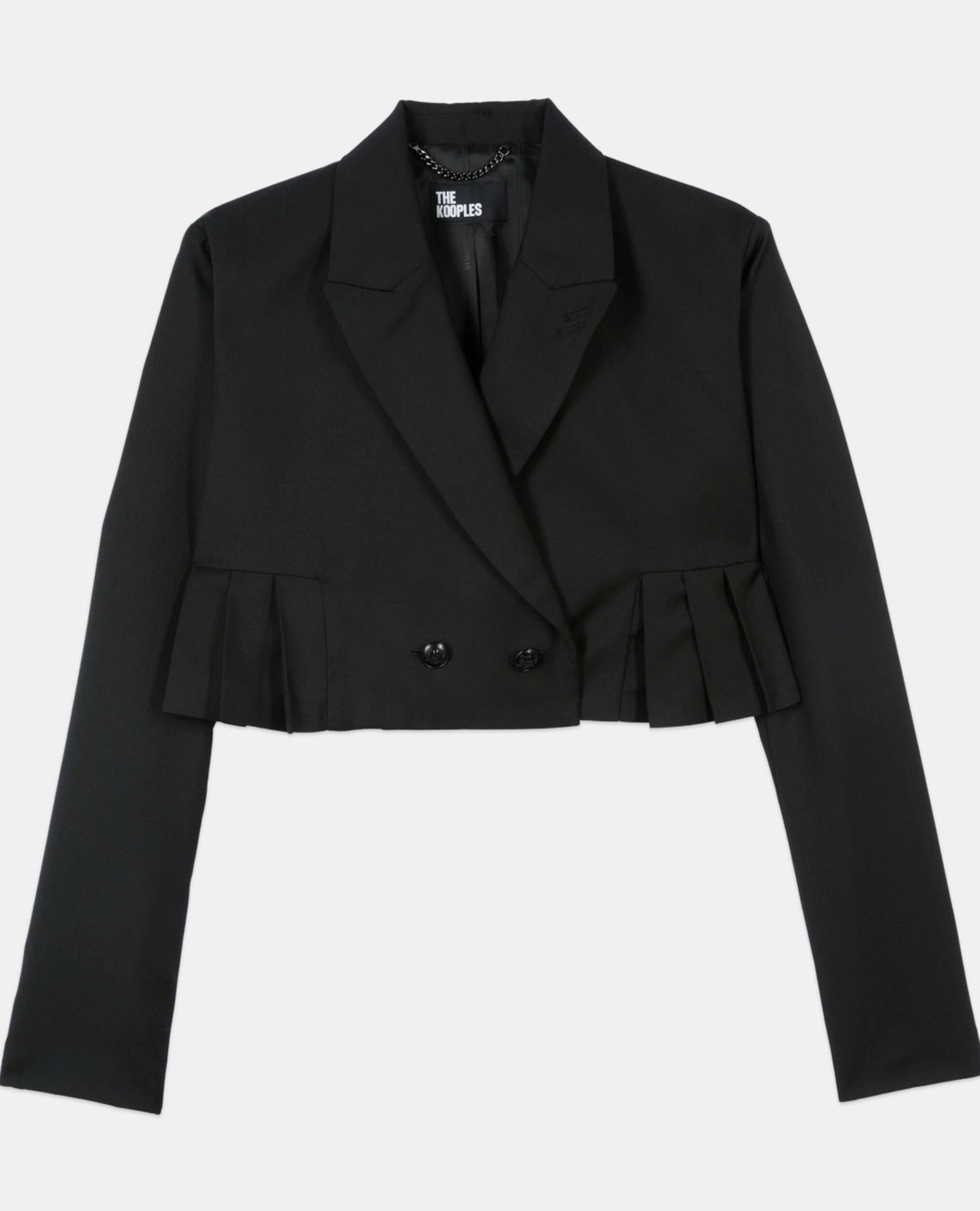 Short black wool-blend pleated jacket, BLACK, hi-res image number null