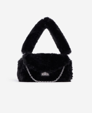 The Kooples WOMEN BLACK black faux-fur clutch bag
