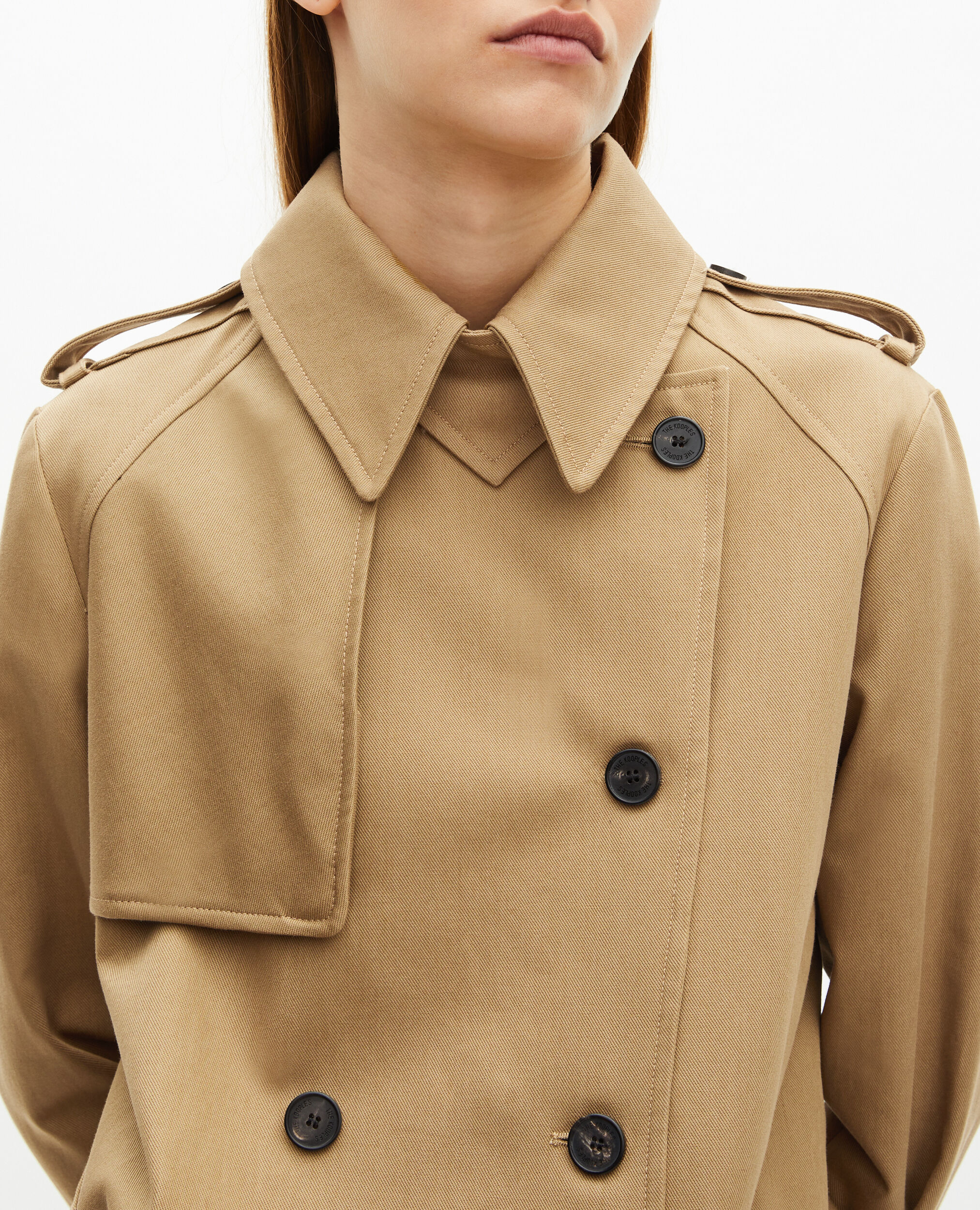 Long beige cotton trench coat, BEIGE, hi-res image number null