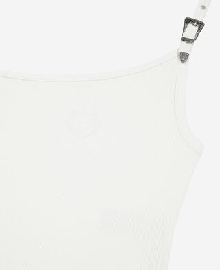 The Kooples WOMEN ECRU asymmetric ecru ribbed tank top
