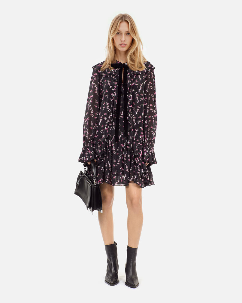 The Kooples WOMEN BLACK floral print ruffled short dress