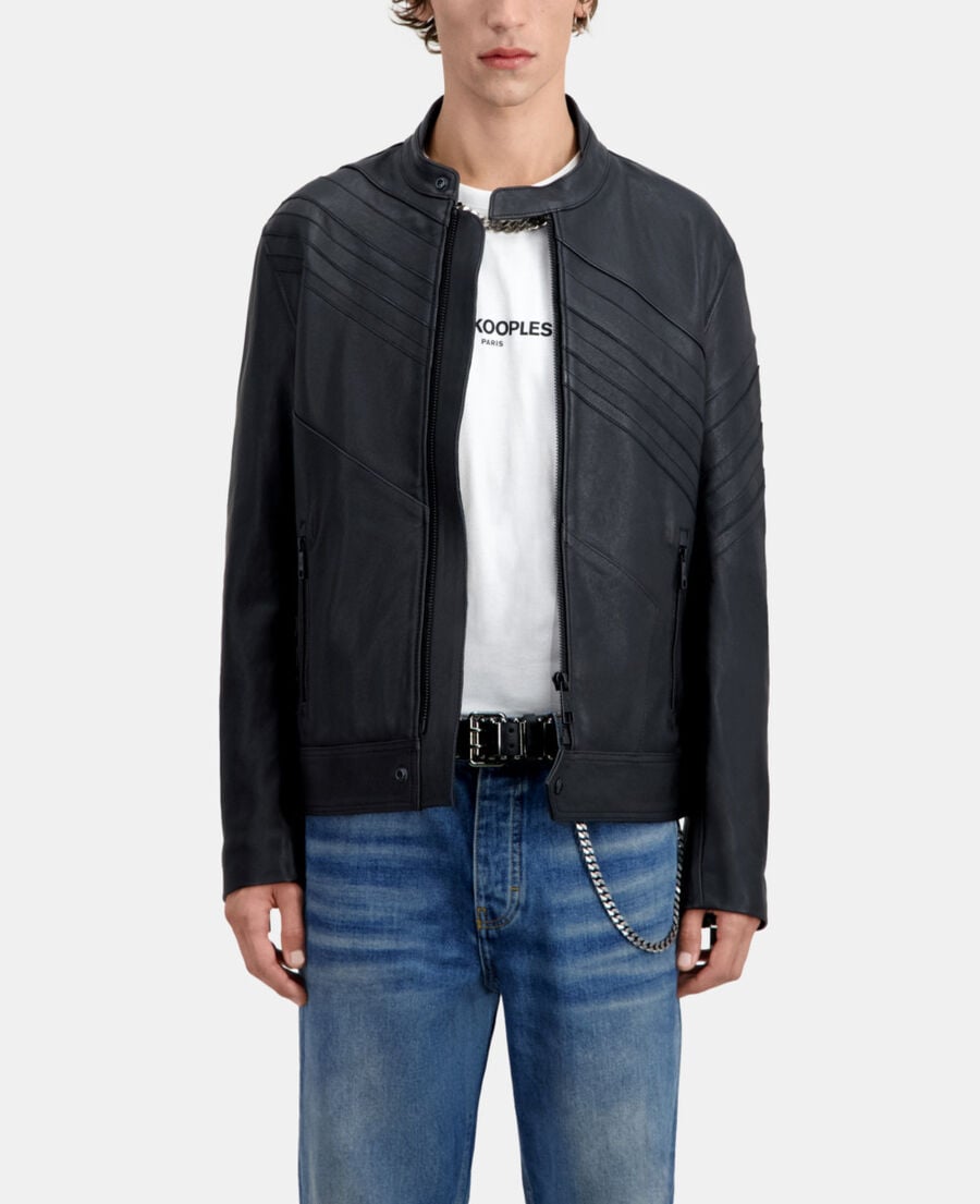 The Kooples HOMME BLACK blouson biker en cuir noir