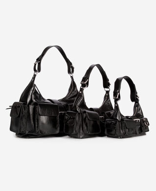 The Kooples FEMME BLACK sac amelia en cuir craquel&eacute; noir