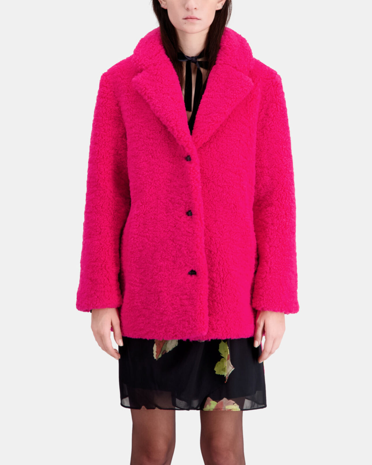 The Kooples FEMME FUSHIA manteau imitation fourrure rose