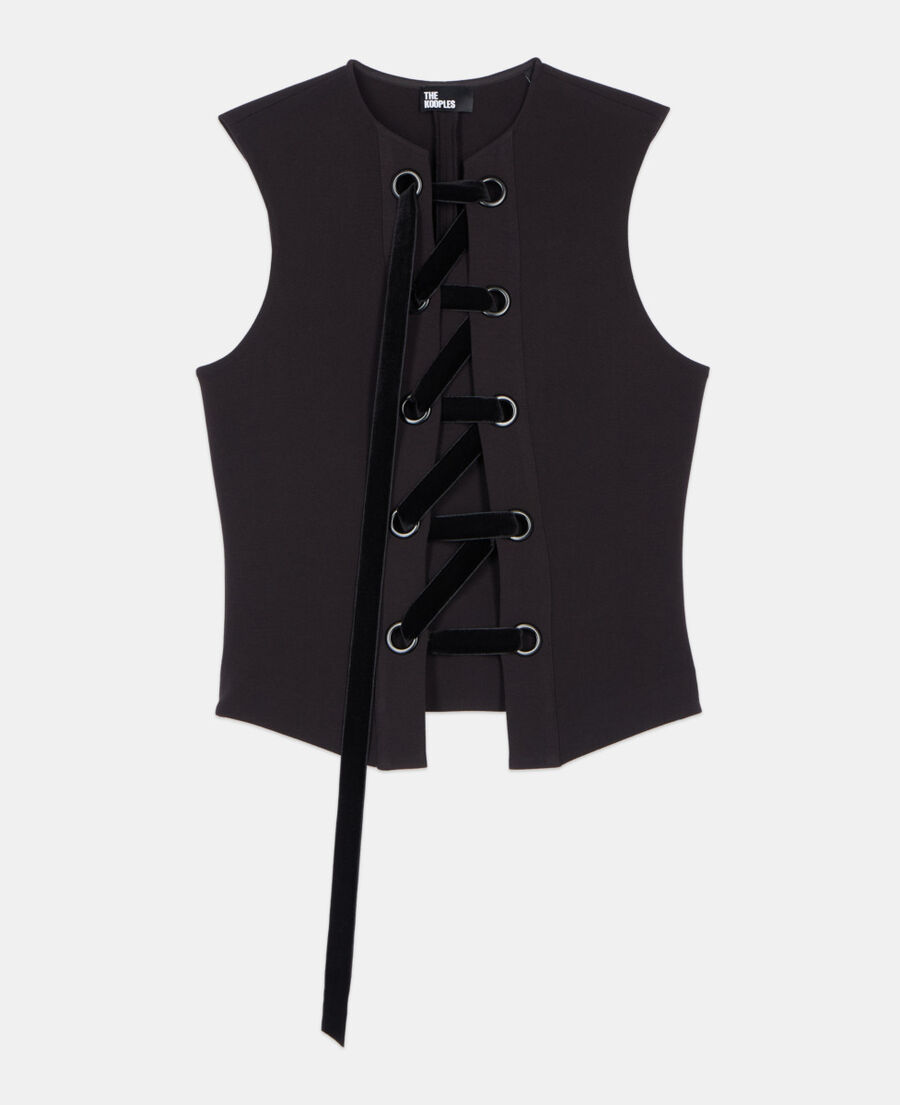 The Kooples FEMME BLACK top avec la&ccedil;age noir