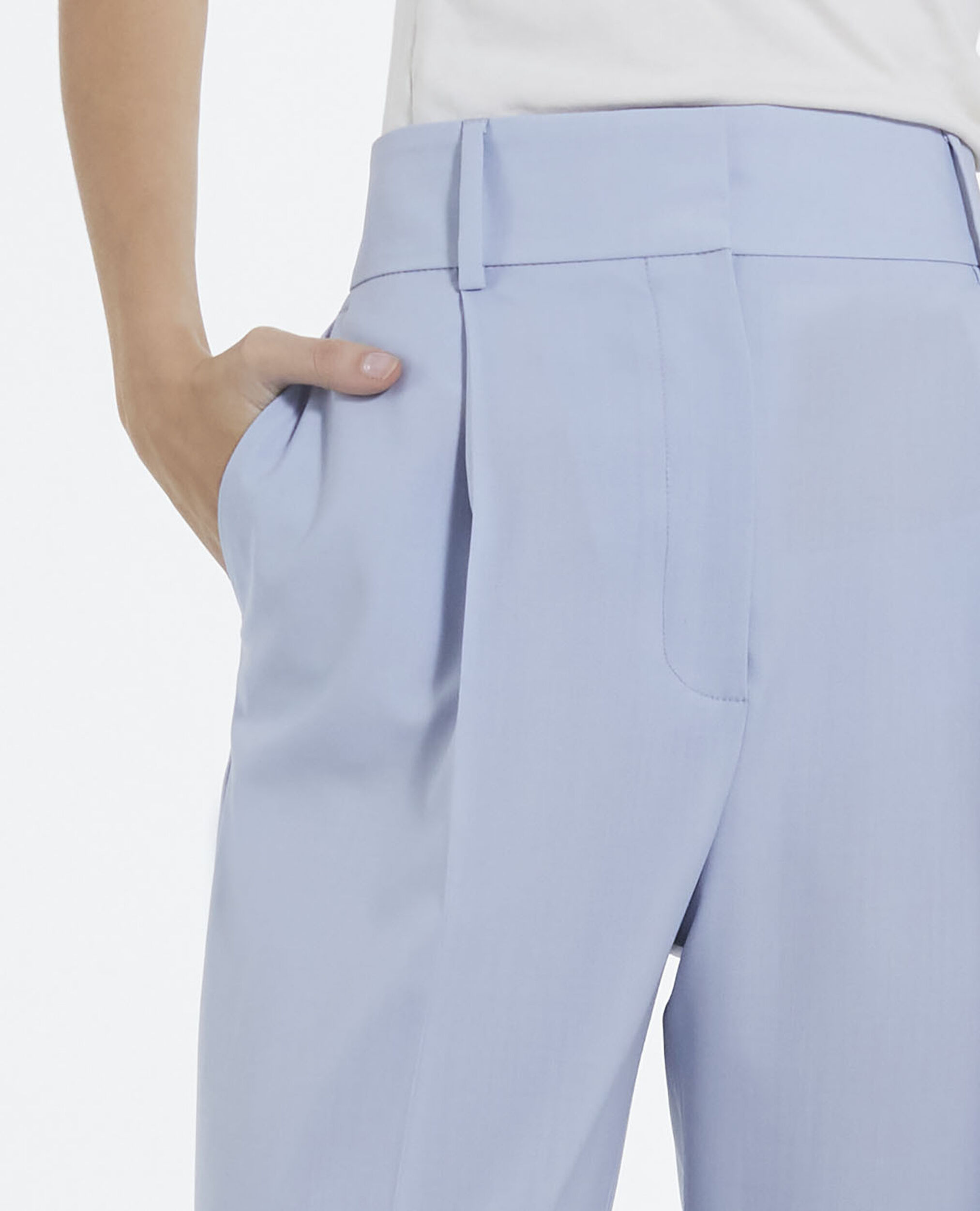 Straight wool sky blue pants with lapels, LIGHT BLUE, hi-res image number null