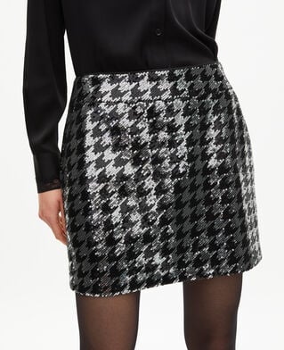 The Kooples WOMEN BLACK WHITE short houndstooth skirt with black sequins