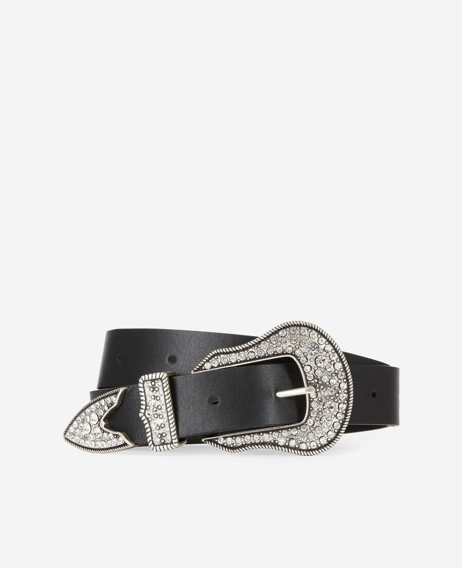 black leather belt with silver buckle