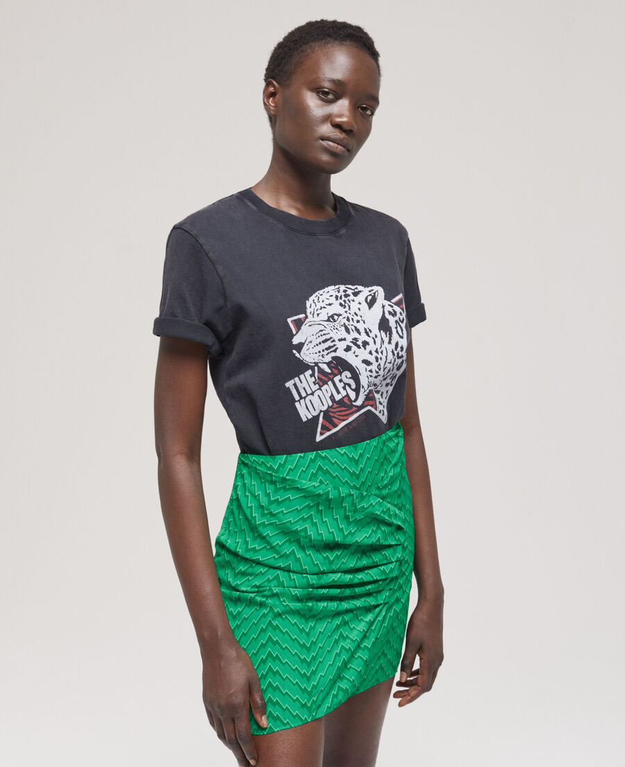 short draped green skirt