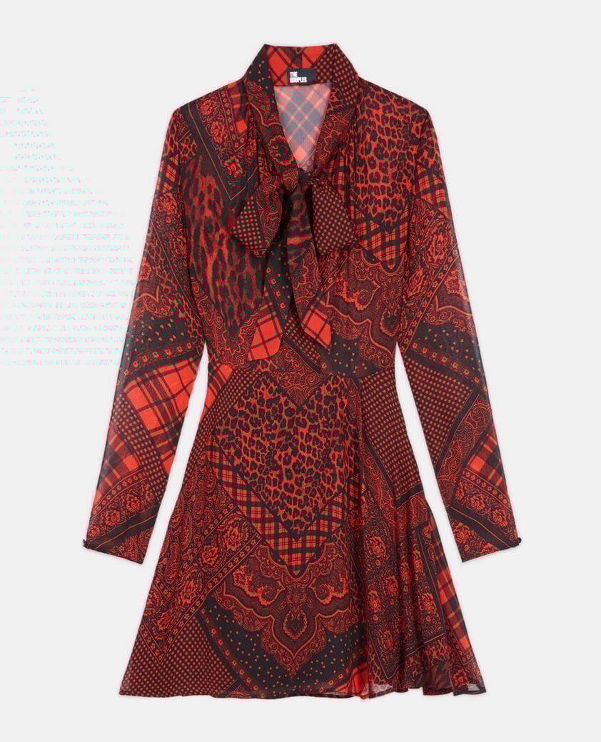 The Kooples DAMEN RED / BLACK rotes kurzes kleid mit print