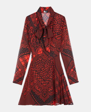 The Kooples DAMEN RED / BLACK rotes kurzes kleid mit print