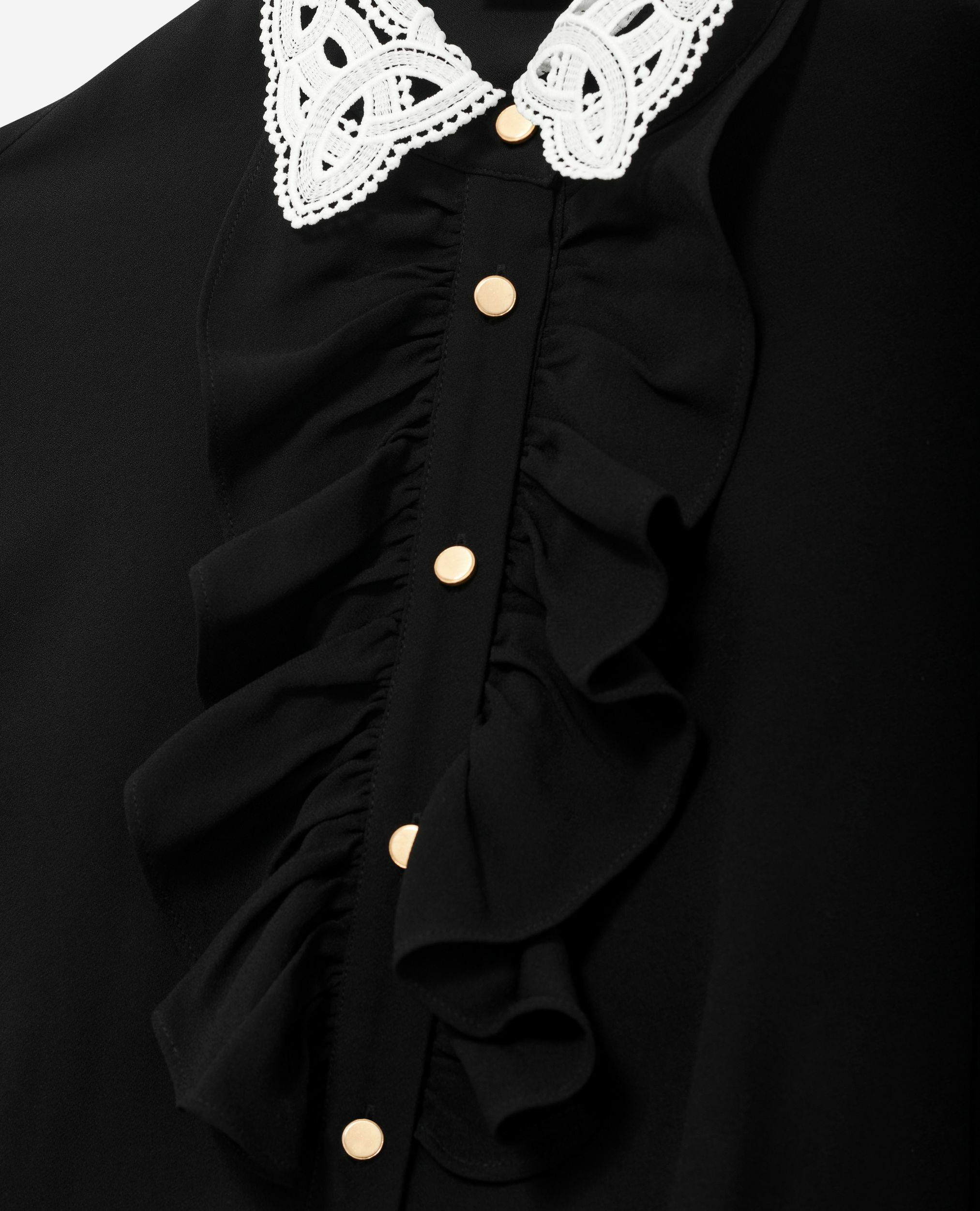 Robe à col brodé contrasté courte noire, BLACK, hi-res image number null