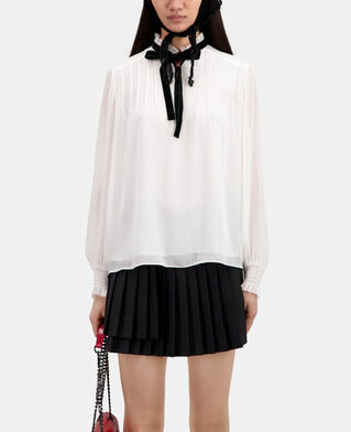 The Kooples WOMEN OFF WHITE ecru top with velvet detail