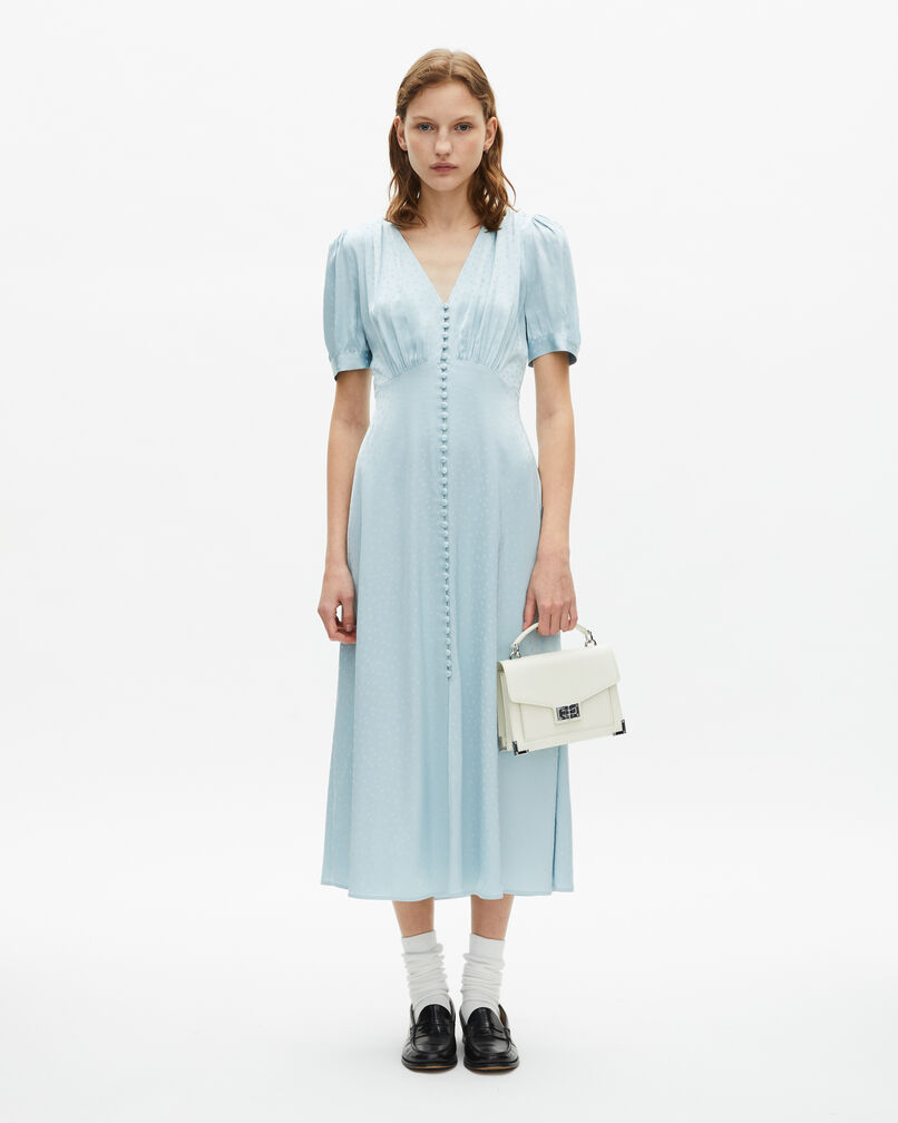 The Kooples FEMME BABY BLUE robe longue pois en jacquard bleue