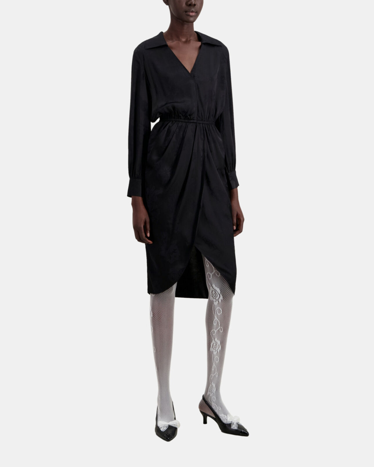 The Kooples DAMEN BLACK halblanges schwarzes kleid mit blumenmotiv