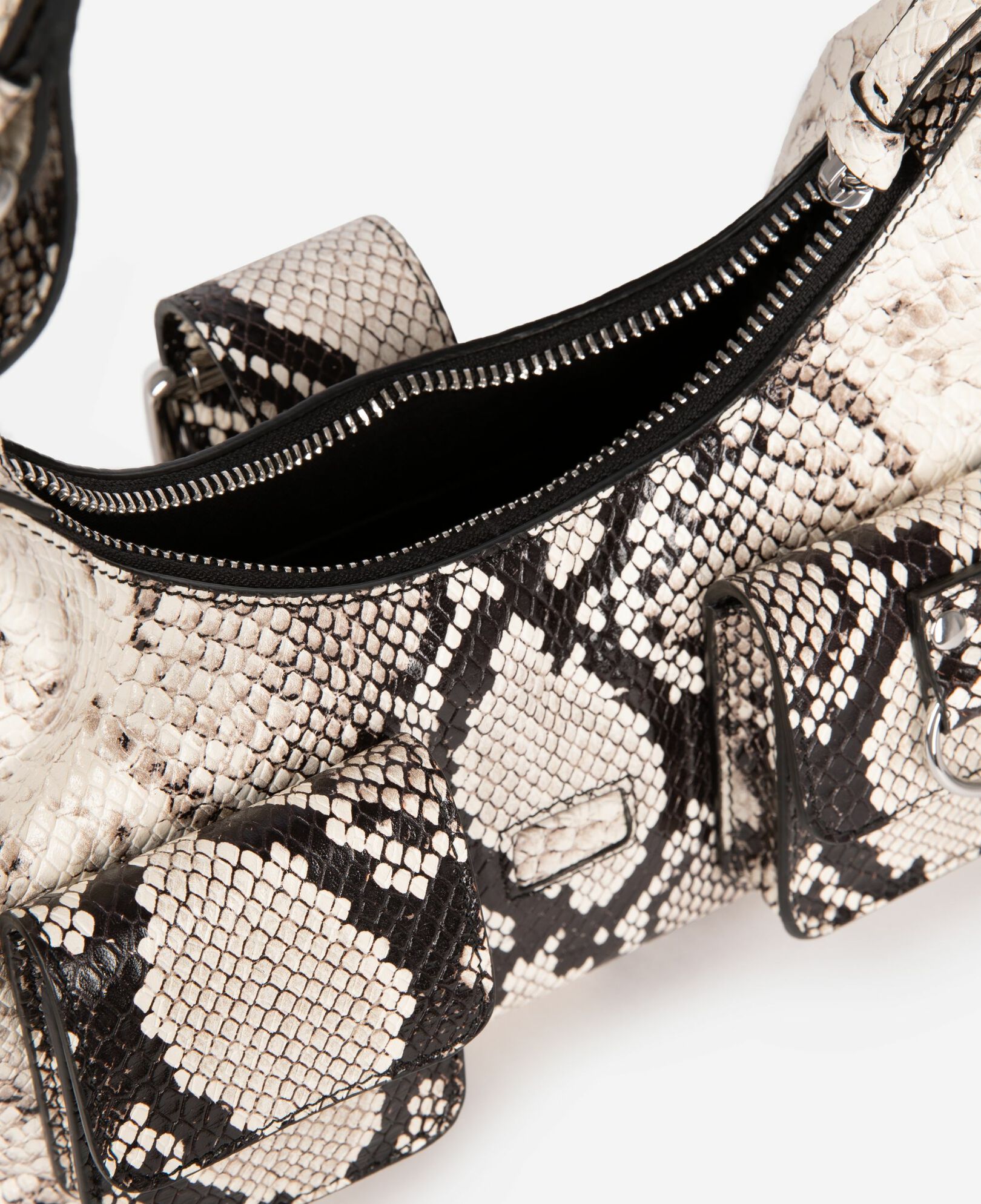 The Kooples WOMEN BLACK WHITE amelia small bag in python-effect leather