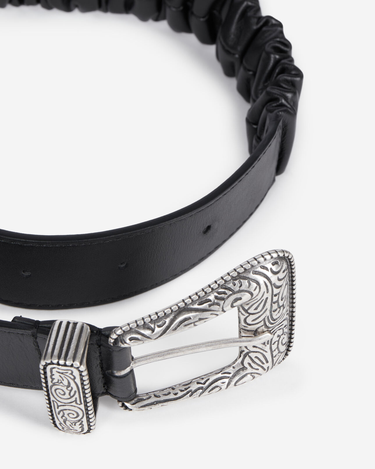 The Kooples FEMME BLACK ceinture large en cuir froncé noir
