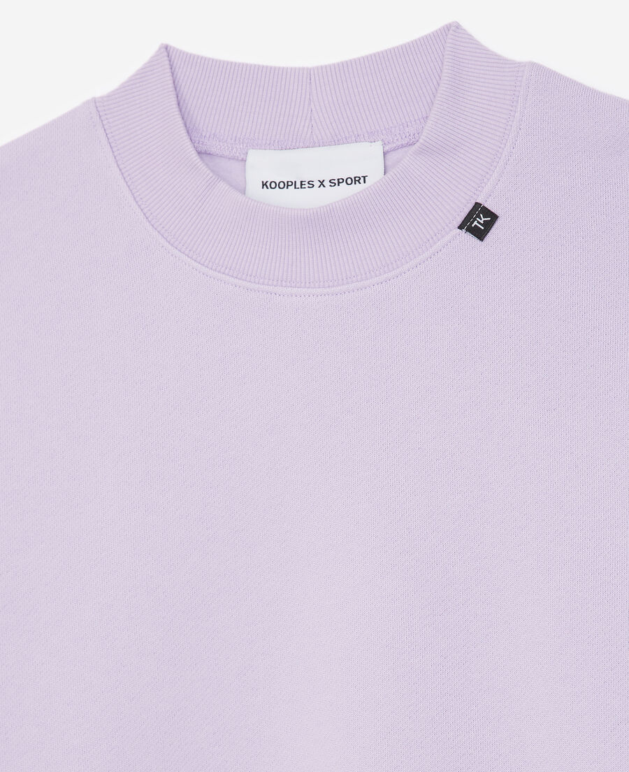 purple sweatshirt with embossed logo