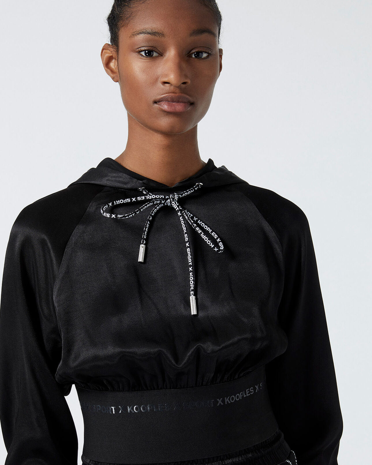 The Kooples WOMEN BLACK black hoodie with elastic logo band