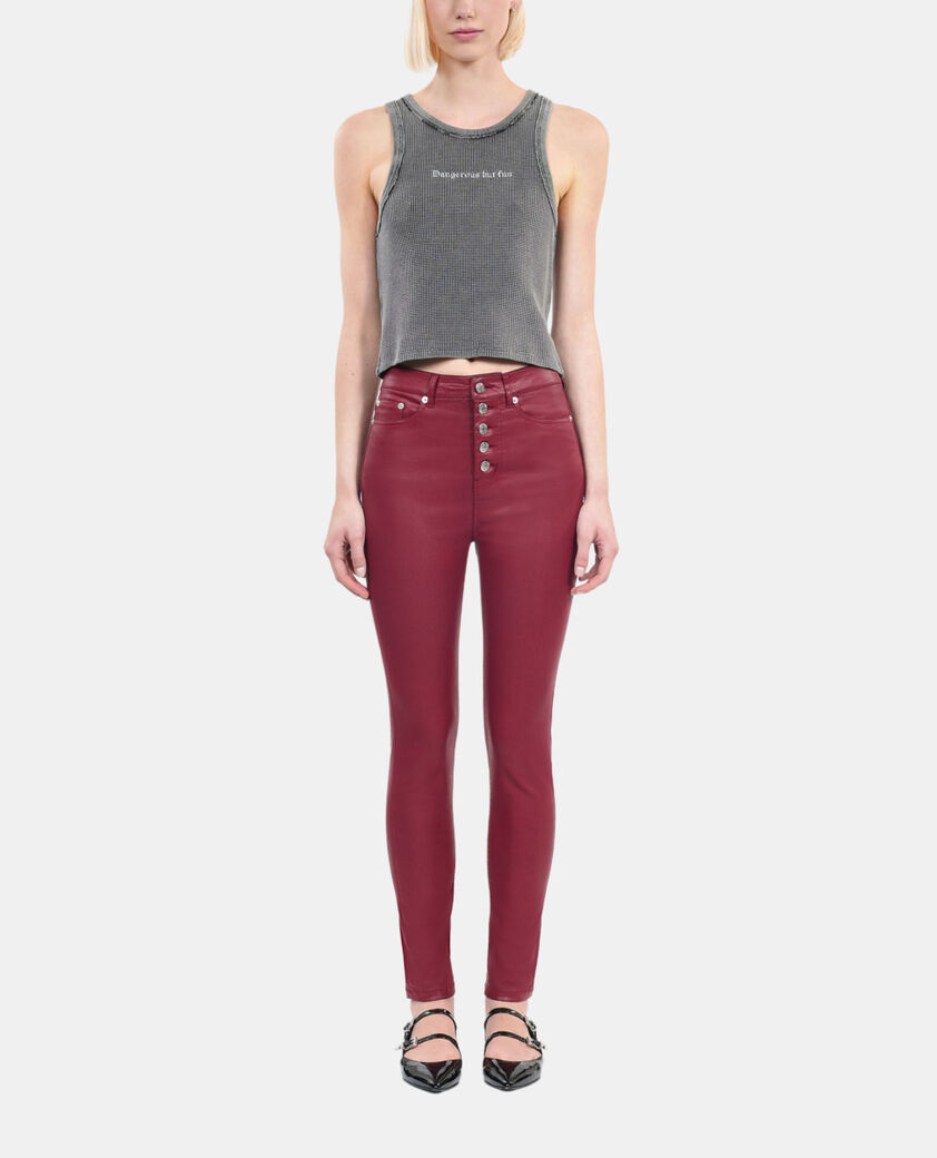 The Kooples FEMME DARK RED jean skinny effet cuir rouge