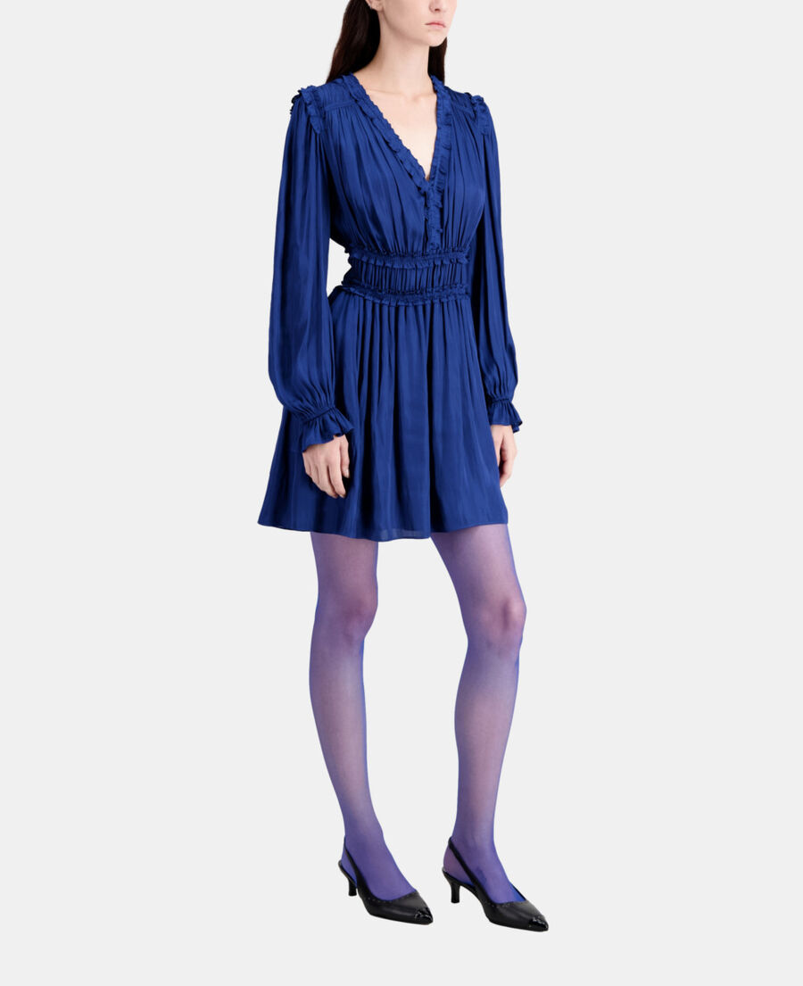 blaues kurzes kleid mit raffungen