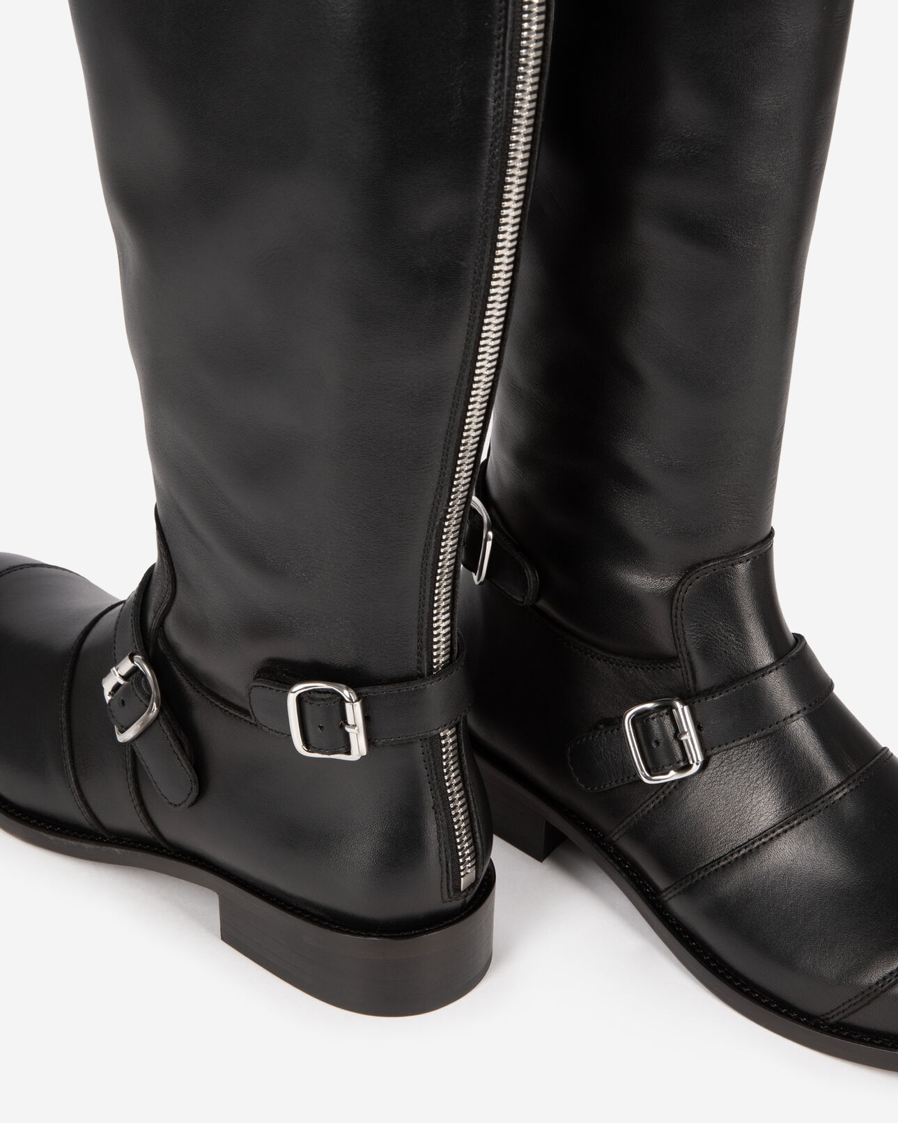 The Kooples WOMEN BLACK black leather boots with buckles