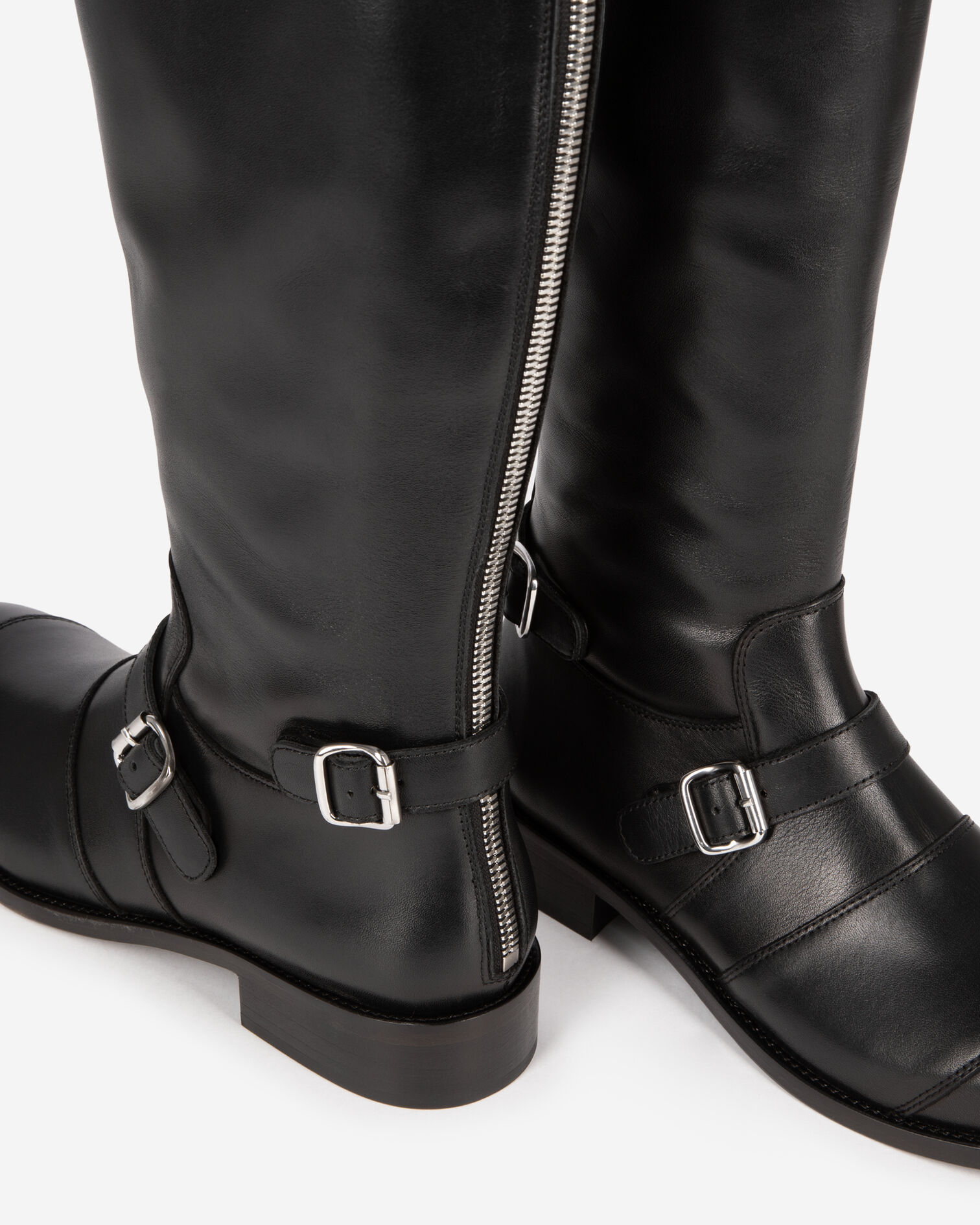 Black leather boots with buckles, BLACK, hi-res image number null