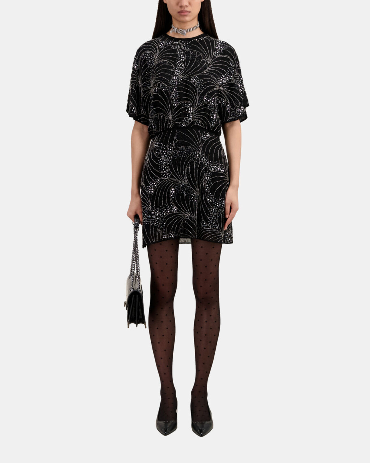 The Kooples FEMME BLACK robe courte noire avec sequins et perles