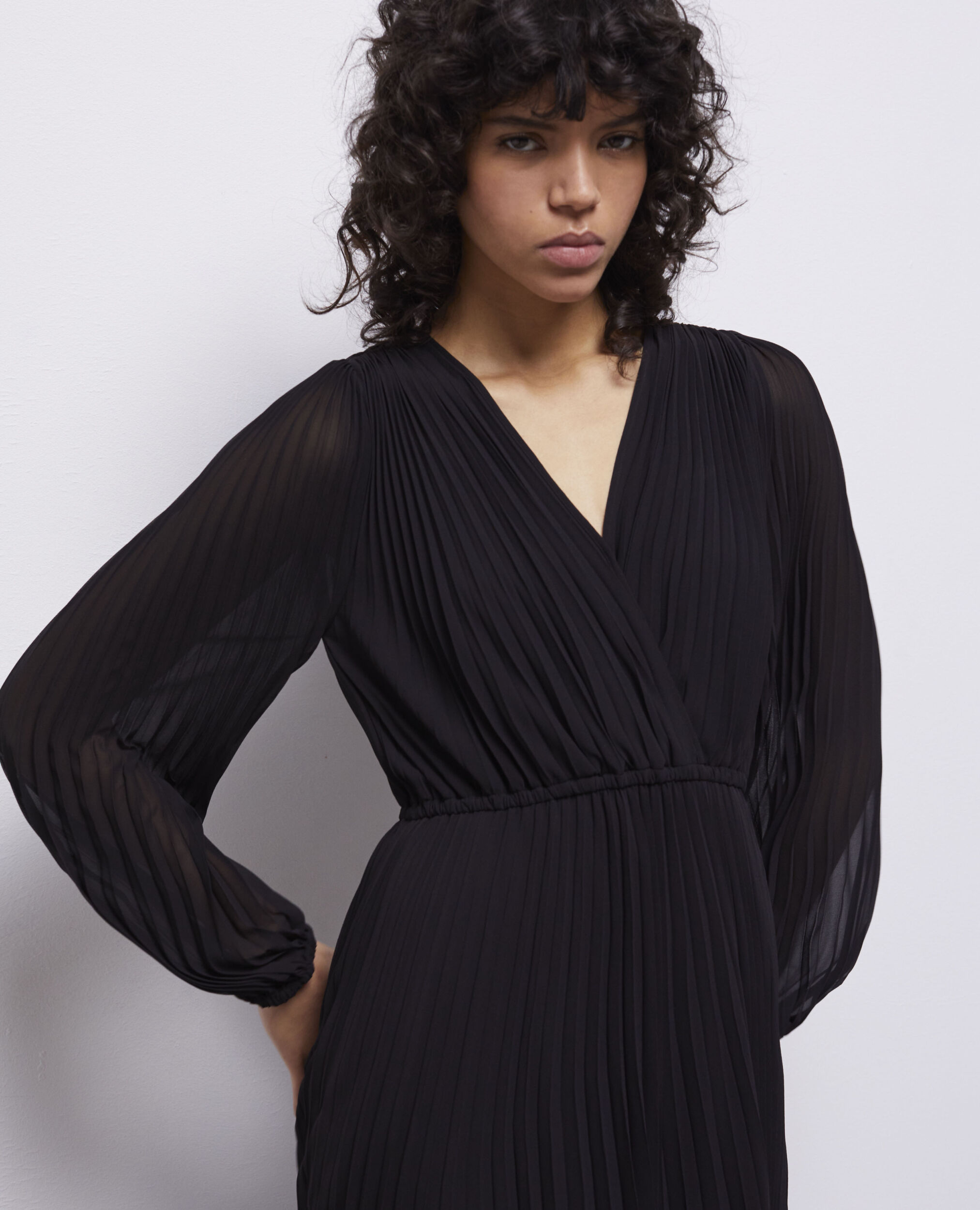 Long black pleated dress | The Kooples - US