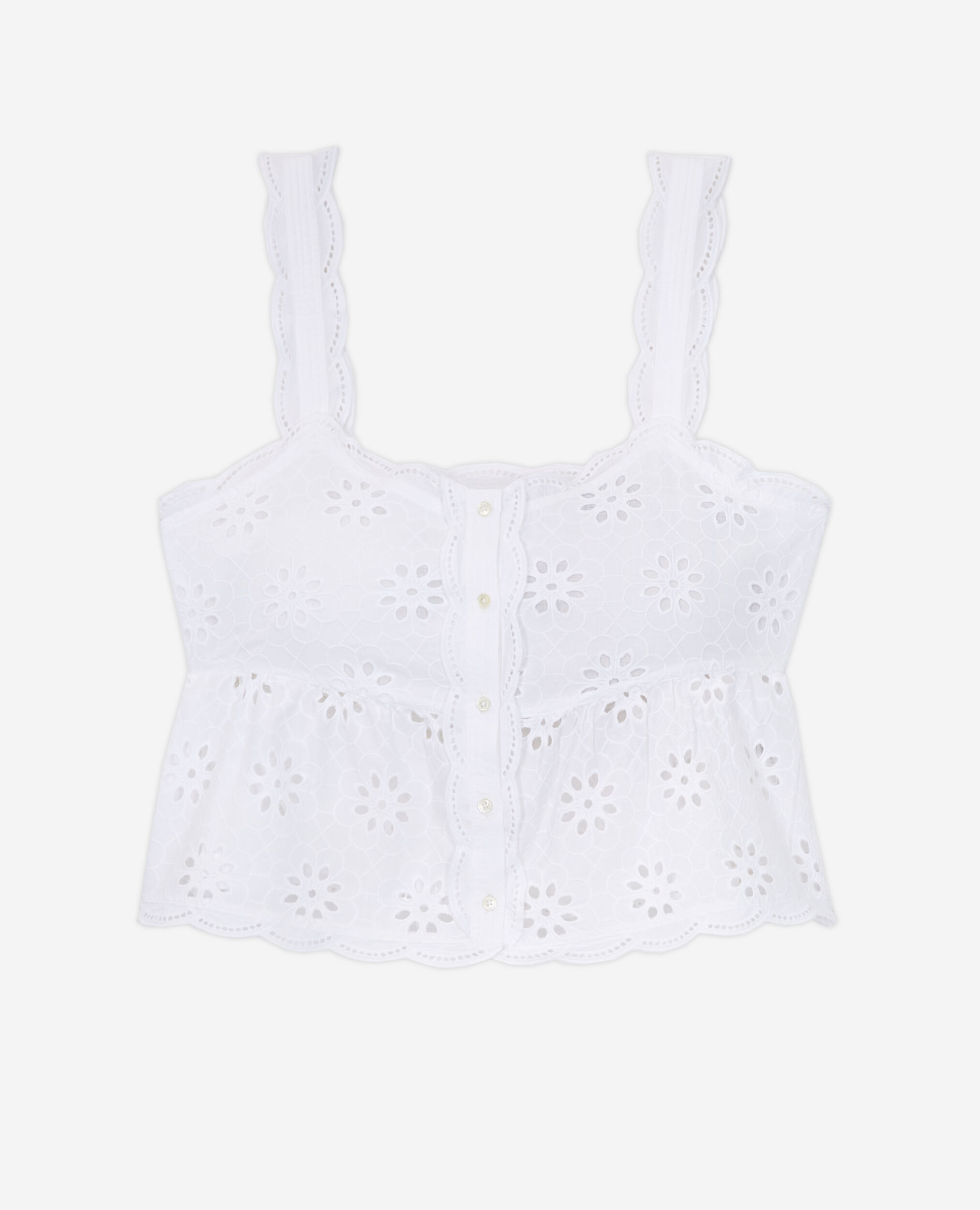 Short white top with Broderie Anglaise, WHITE, hi-res image number null