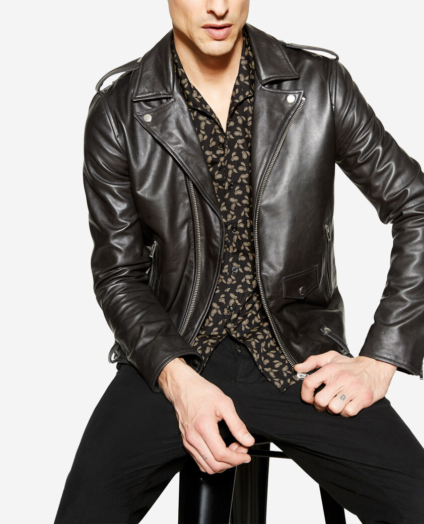 The Kooples HOMME BLACK blouson biker cuir noir zippé