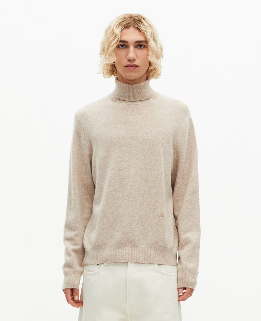 The Kooples HOMME BEIGE MELANGE pull col roulé en cachemire beige