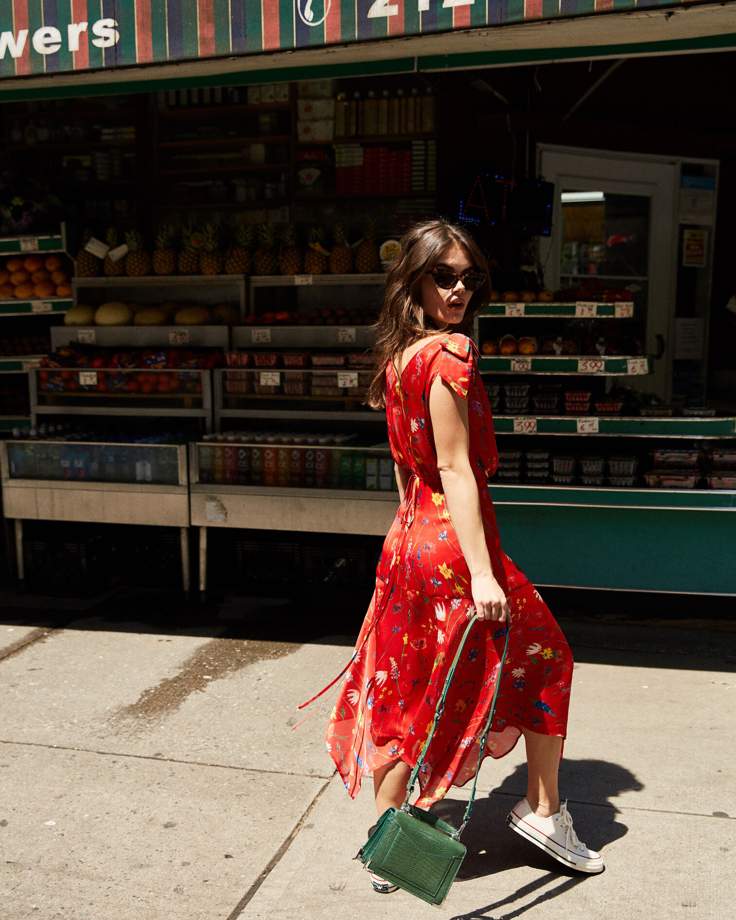 Long red floral motif dress, RED, hi-res image number null