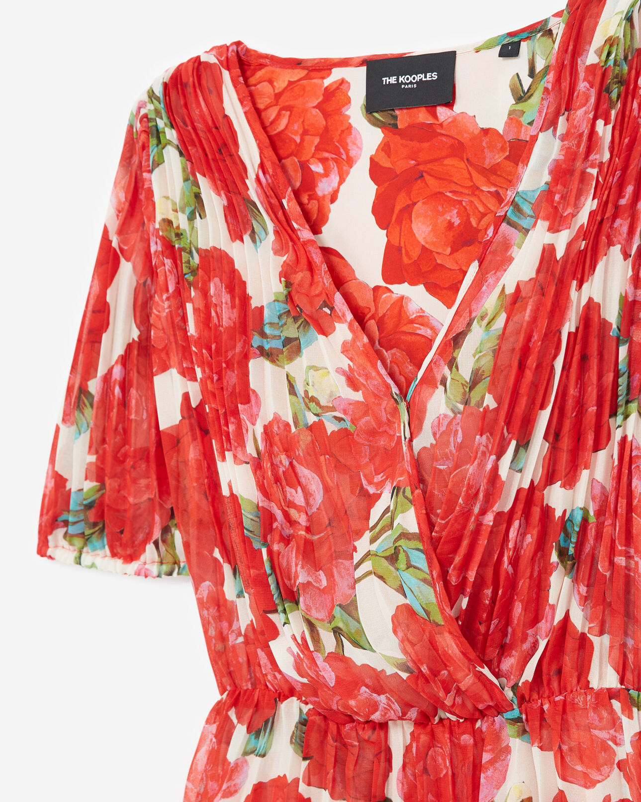 The Kooples FEMME ECRU RED robe plissée imprimée fleurs rouges