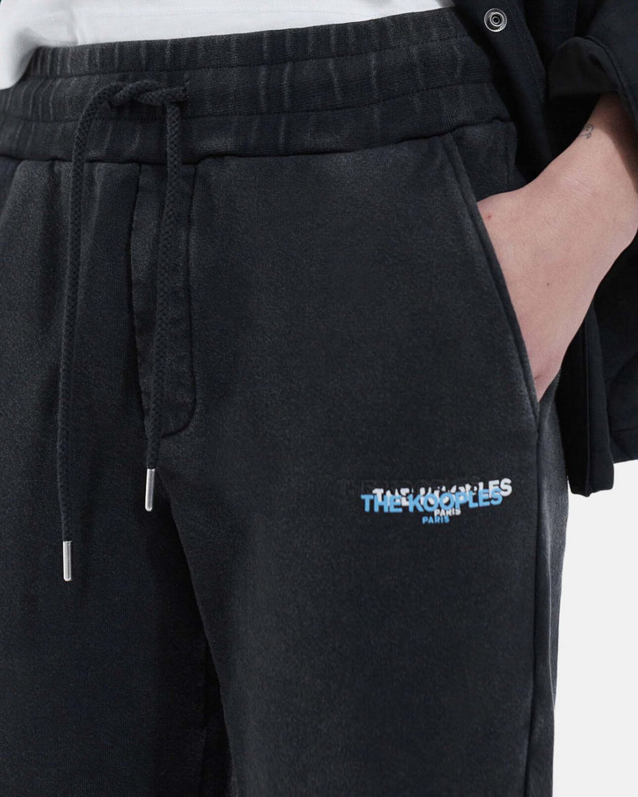 The Kooples WOMEN BLACK WASHED faded black joggers with triple logo