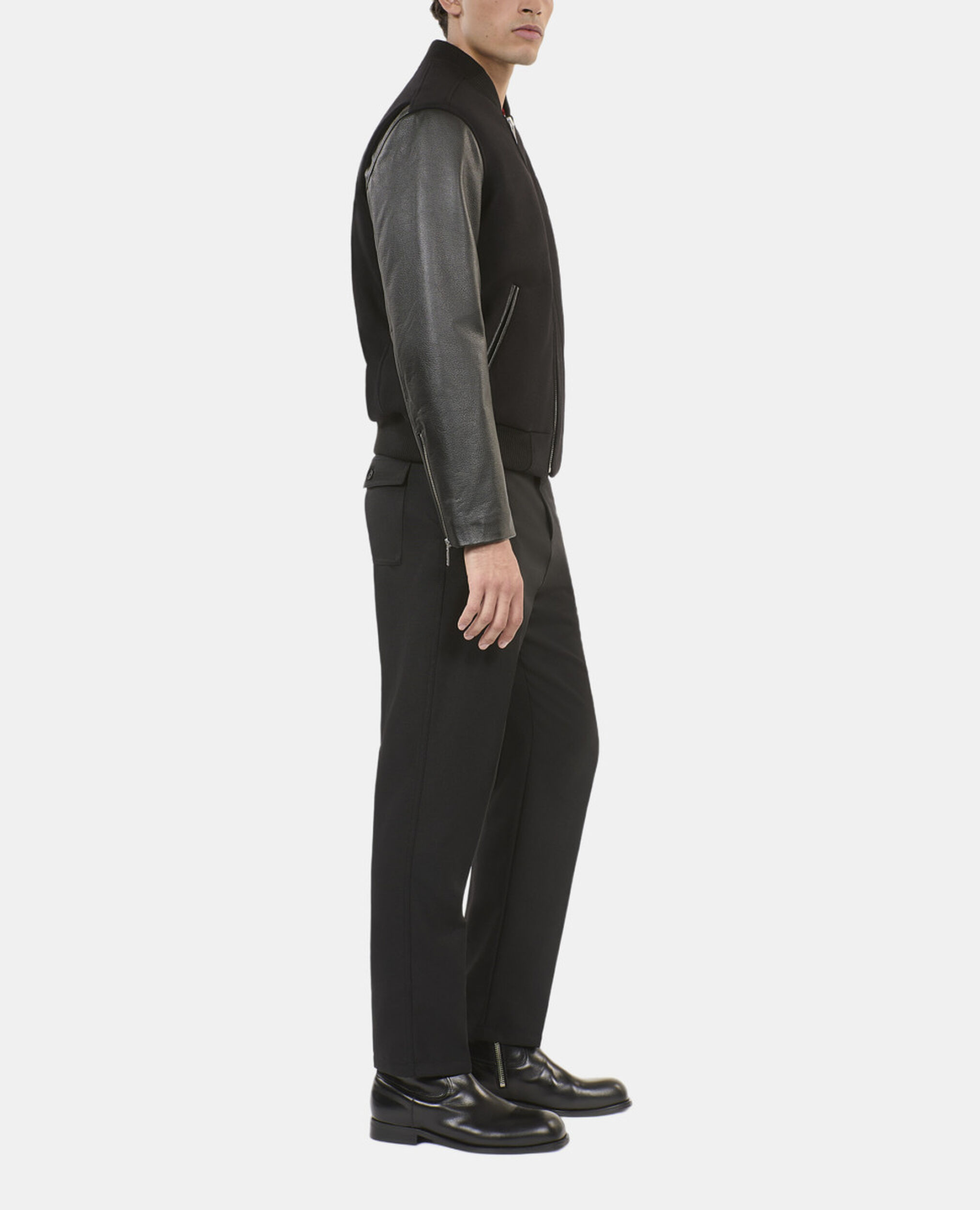 Black double-faced wool and leather jacket, BLACK, hi-res image number null