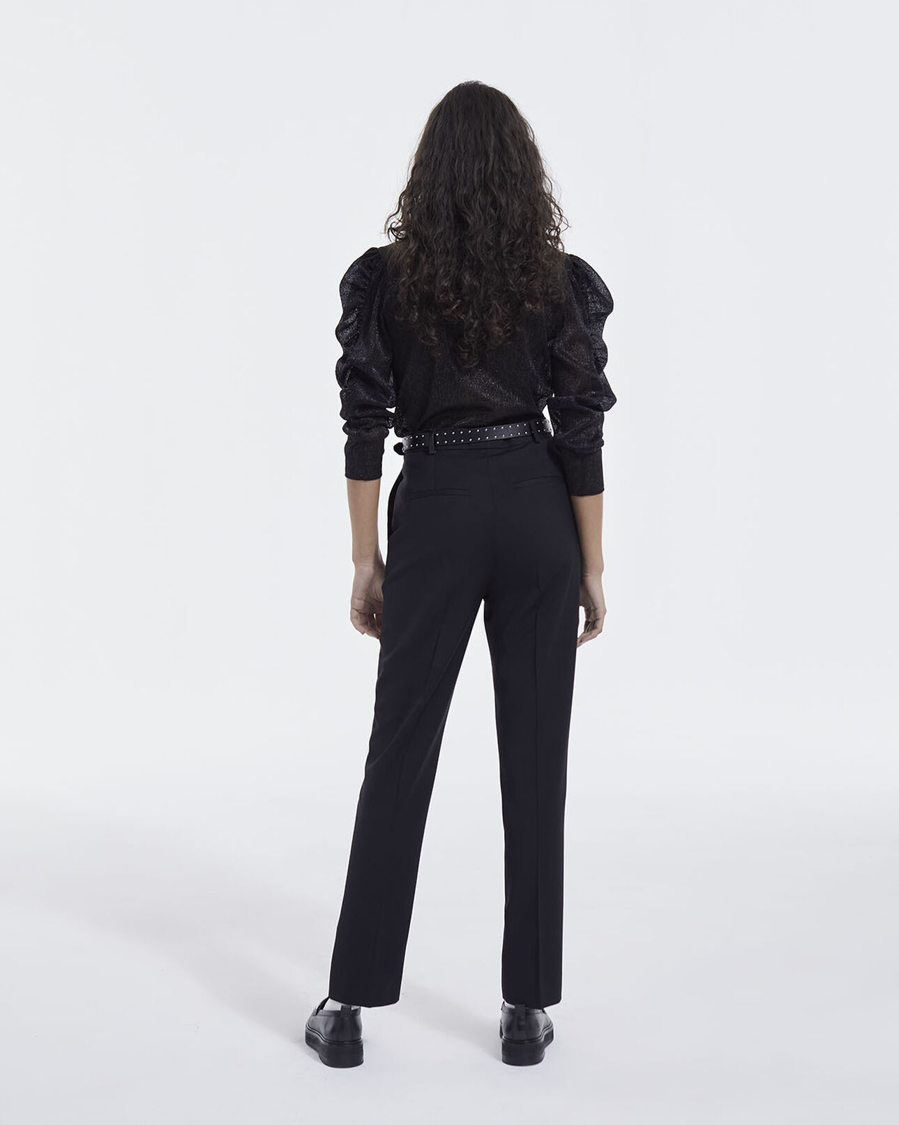 The Kooples FEMME BLACK top fluide noir col fermé volume manches