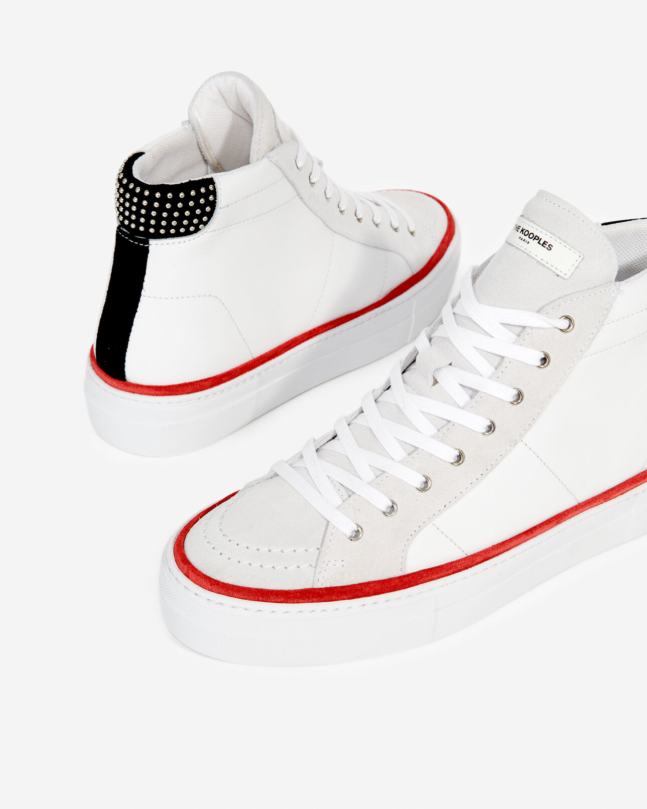 The Kooples WOMEN WHITE / GREY / RED white leather sneakers with colored details