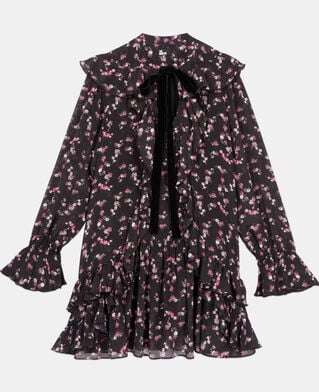 The Kooples WOMEN BLACK floral print ruffled short dress