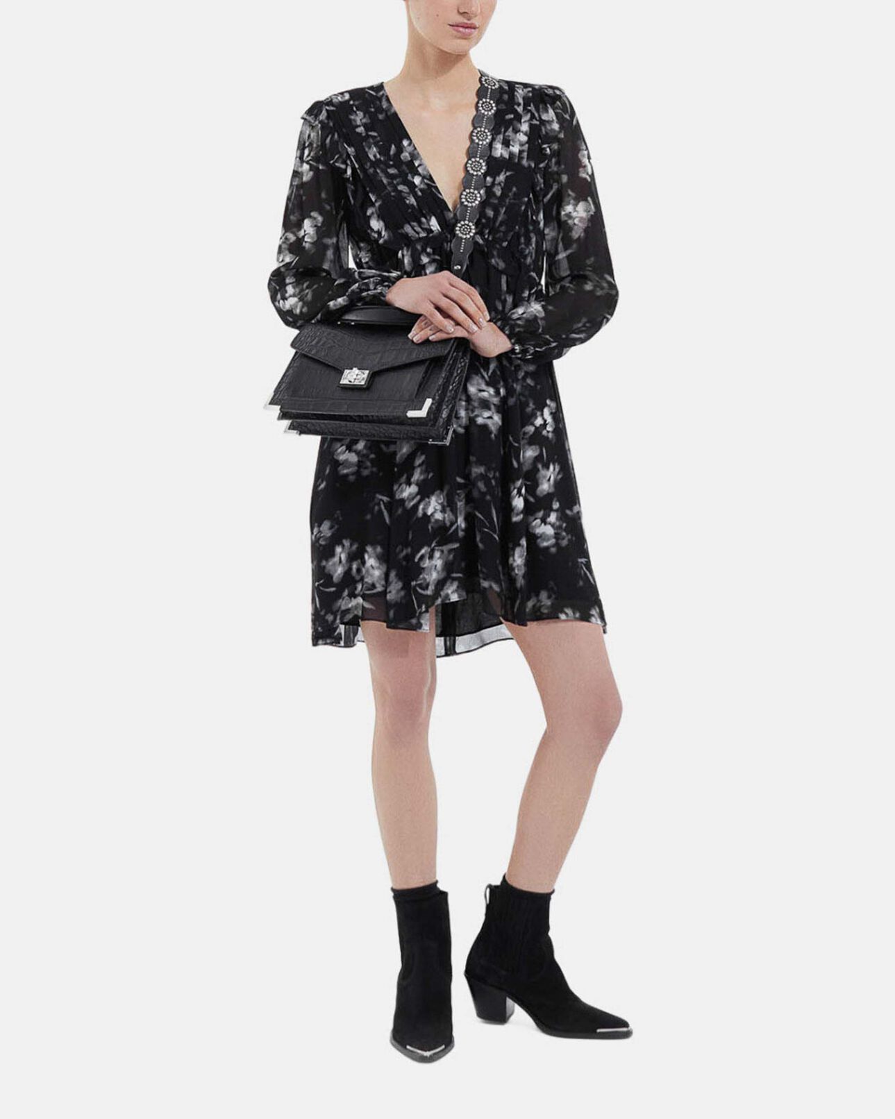The Kooples WOMEN BLACK / SILVER black leather strap with silver flower details