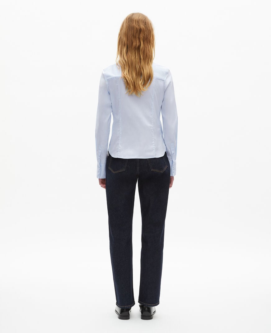 The Kooples WOMEN LIGHT BLUE blue poplin shirt with ruffles