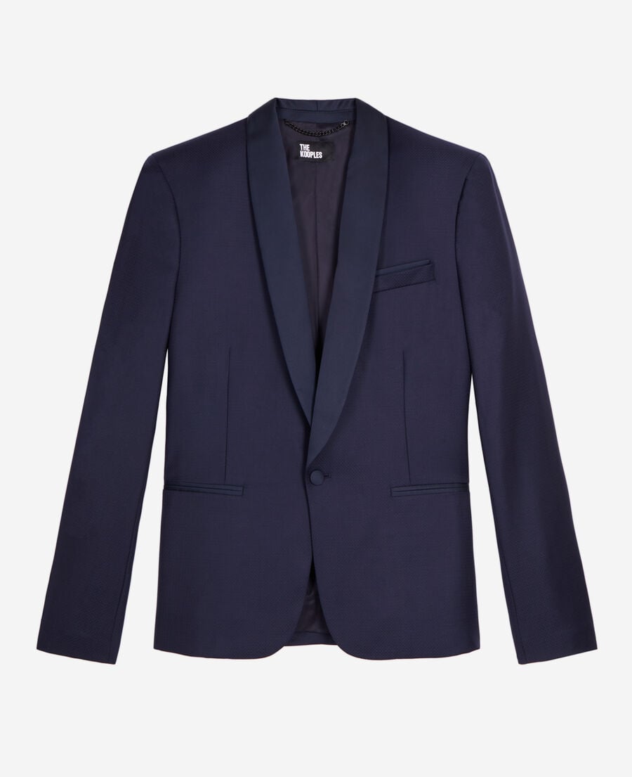 The Kooples HOMME NAVY veste de smoking en laine bleu marine coupe ajust&eacute;e