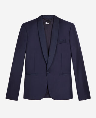 The Kooples HOMME NAVY veste de smoking en laine bleu marine coupe ajust&eacute;e