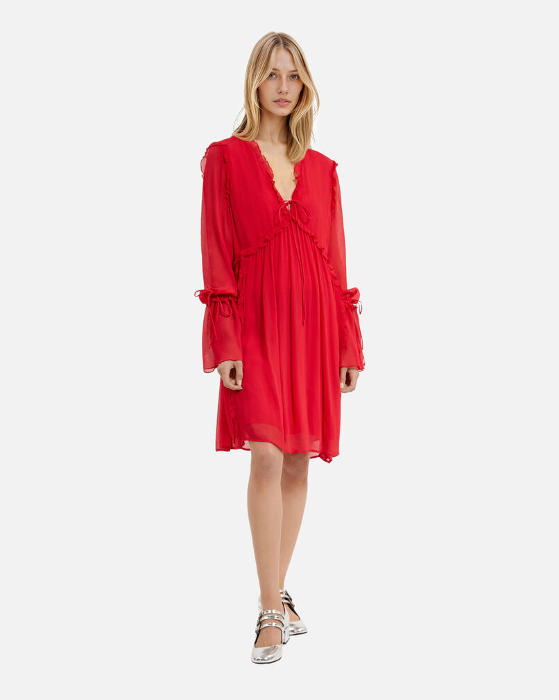 The Kooples WOMEN RED / BURGUNDY short dress with red ruffles