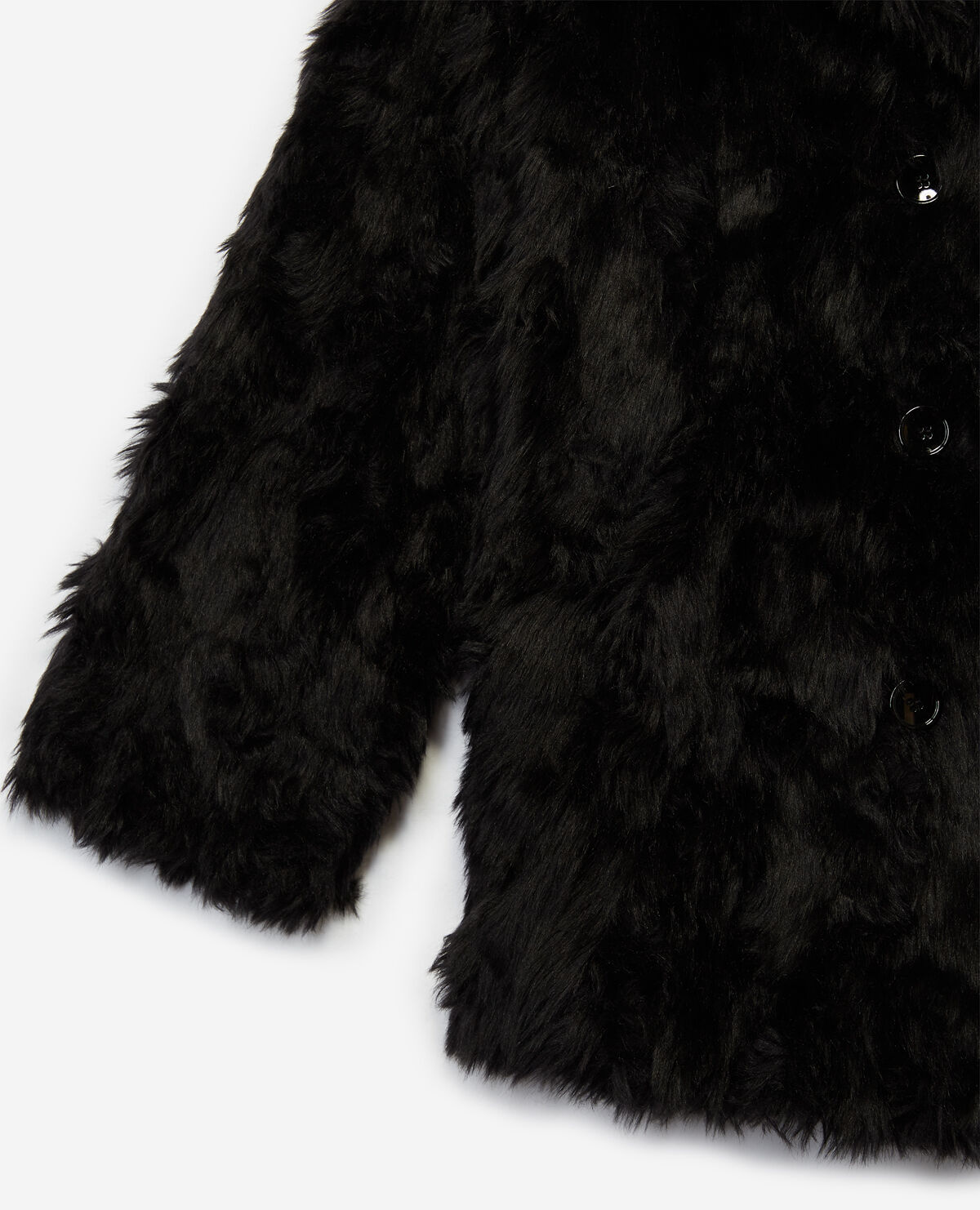 Patterned black faux fur coat